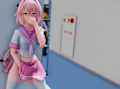 astolfo dressed up strokes huge cock until massive cum explosion