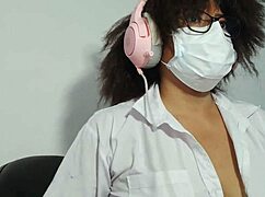 watch this sexy latina student flash her natural tits gettin' horny over homework