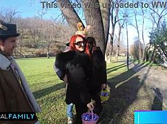 daddy's fat redhead bunny mia trejsi and katy rose scream in double vaginal foursome!