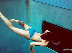 Martina teases in blue bikini her tight pussy flashes underwater at pool beach shower