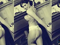 Busty brunette milf slowly strips naked revealing her massive tits and curves