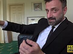 Scottish sub chokes on deepthroat while dom controls her fully