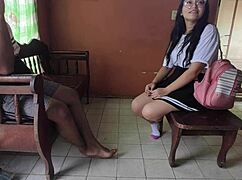 Stepdad stays to watch curvy stepsis after school while stepmom's away teasing her huge ass