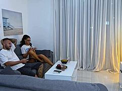 i can't resist my skinny german latina girlfriend christy ley's tight curves begging for a quick living room pound during stream break