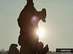 Fat cock pounds Cindy Shines tight shaved pussy outdoors in rough doggystyle