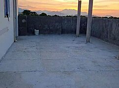 rooftop bricklayer dominates submissive latina milf with facial blowjob and golden shower