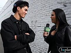 Blindfolded guy rams dildo deep in wet twat