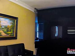 Redhead Carolyn fingers pussy deepthroats throbbing cock hard