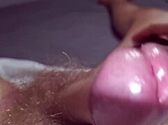 Muscular masseuse rips clothes, jerks oiled huge cock to explosive orgasm