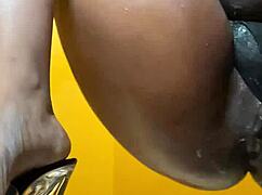 ebony milf's fat ass takes cream machine in pussy and anal deep?