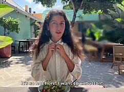 i begged my friend to blast cumshot on my face in cafe then ate food with sperm public cumwalk