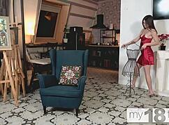 beautiful natural 18+ teen fucks shaved pussy with dildo my18teen