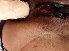 Milf masturbates double with close-up bent over doggystyle anal assfucking