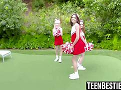 cheerleader besties devour big cock deepthroat pov then foursome doggystyle outdoor pound