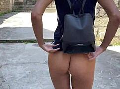 18yo brunette teen flashes tits fucks risky public pov doggystyle