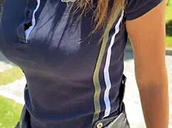 18yo brunette teen flashes tits fucks risky public pov doggystyle