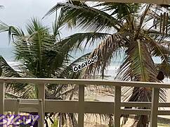 ebony housewife sneaks pussy flash at beach house outdoors