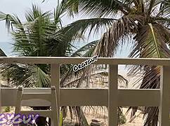 ebony housewife sneaks pussy flash at beach house outdoors