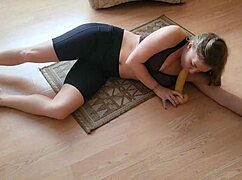 that hot yoga milf goes crazy squirting her messy hairy pussy all over