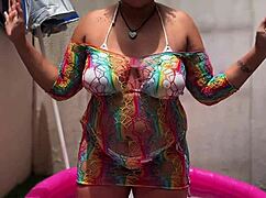 bbw latina does yoga barefoot in pool then farts hugely