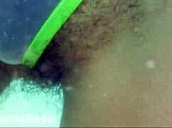 hairy latina teen flashes pussy tits underwater beach adventure 💦👙