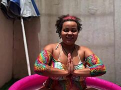 bbw latina does yoga barefoot in pool then farts hugely