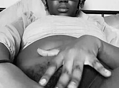 Skinny Black Boss Watches Hairy Pussy Masturbation In Bedroom