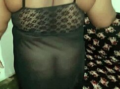 see-through nightgown reveals fat amateur housewife's bare bbw pussy and crossdressing tease