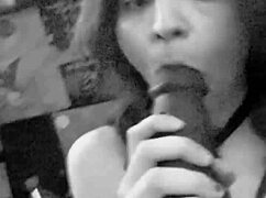 Latina slurps huge bbc dildo deepthroat sloppy closeup sucking action!