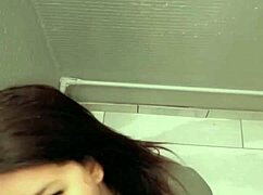 curious teen slut sneaks behind vending machine for stranger suck and fuck