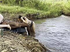 outdoor sex by river two hotties suck ride creampie inside