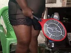 see-through nightgown reveals fat amateur housewife's bare bbw pussy and crossdressing tease