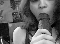 Latina slurps huge bbc dildo deepthroat sloppy closeup sucking action!