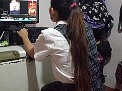 My schoolgirl sneaks into stranger's room, ends wild sex lesson with sloppy cum-guzzling blowjob and doggystyle pounding