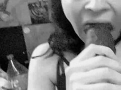 Latina slurps huge bbc dildo deepthroat sloppy closeup sucking action!