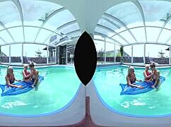 Big tits blonde joins poolside foursome for hardcore ass and pussy fun