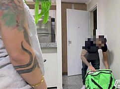 Delivery guy gets lucky fucking hot client creampie mouth