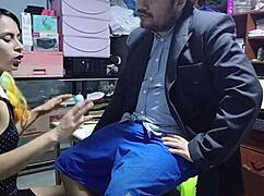 Boss pounds secretary's wet pussy doggystyle for job security blowjob