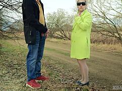 Exhibitionist pantyhose stranger flashes pussy can't resist random hard cock forest