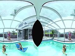 Big tits blonde joins poolside foursome for hardcore ass and pussy fun