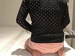 Girlfriend pegs my ass hard with huge double dildo dressed sexy