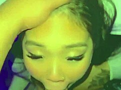 backroom slutty asian gags on huge cock then missionary pounded pov sloppy