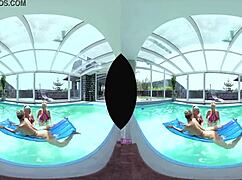 Big tits blonde joins poolside foursome for hardcore ass and pussy fun