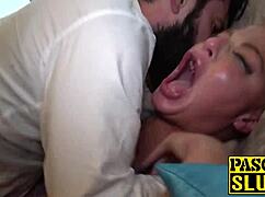 submissive british milf bound and dominated in intense threesome by pair of doms