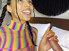 petite colombian latina in pigtails bends over pool for oiled doggystyle and ahegao tight pussy pounding