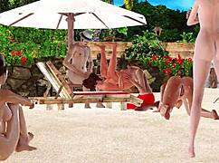 horny milf with big hairy pussy rides huge cock underwater in public