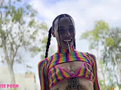 petite colombian latina in pigtails bends over pool for oiled doggystyle and ahegao tight pussy pounding