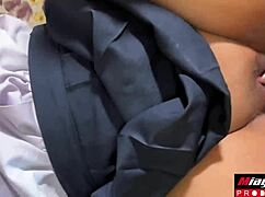 thai schoolgirl slut 18+ rides shaved pussy on huge cock creampie moans loud??