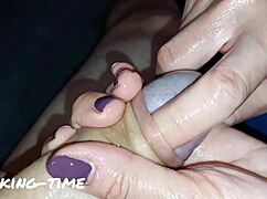 She oils up his monster cock for the ultimate glans milking handjob finale