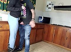 quick kitchen fuck with cute shaved teen wife bent over counter 😏